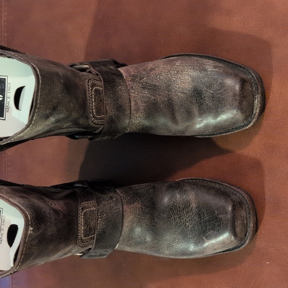 Frye Mens Harness Distressed Dark Brown Leather Boots - Picture 3 of 10